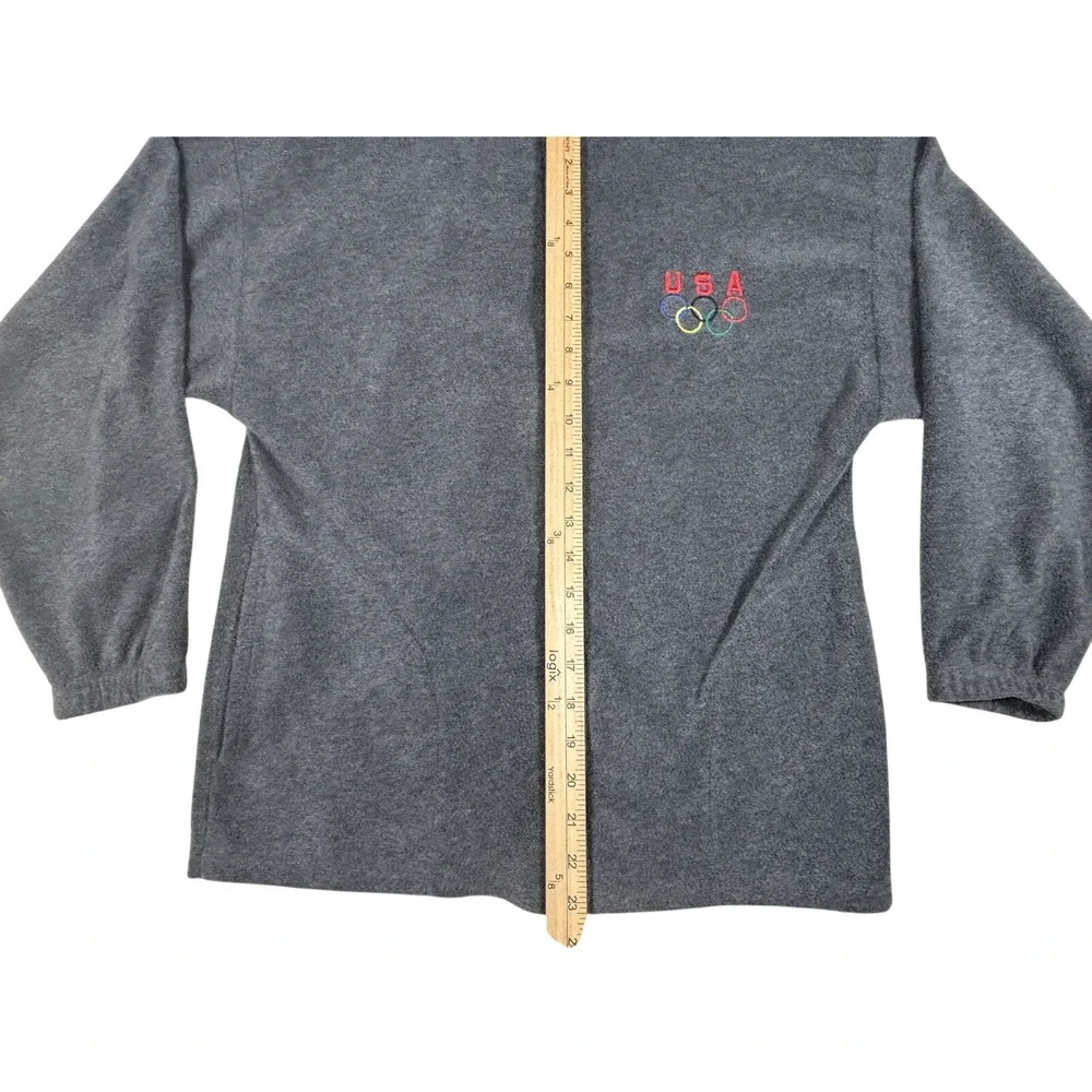Vintage USA Olympics Fleece Jacket Gray Full Zip Embroidered Rings Logo Mens S